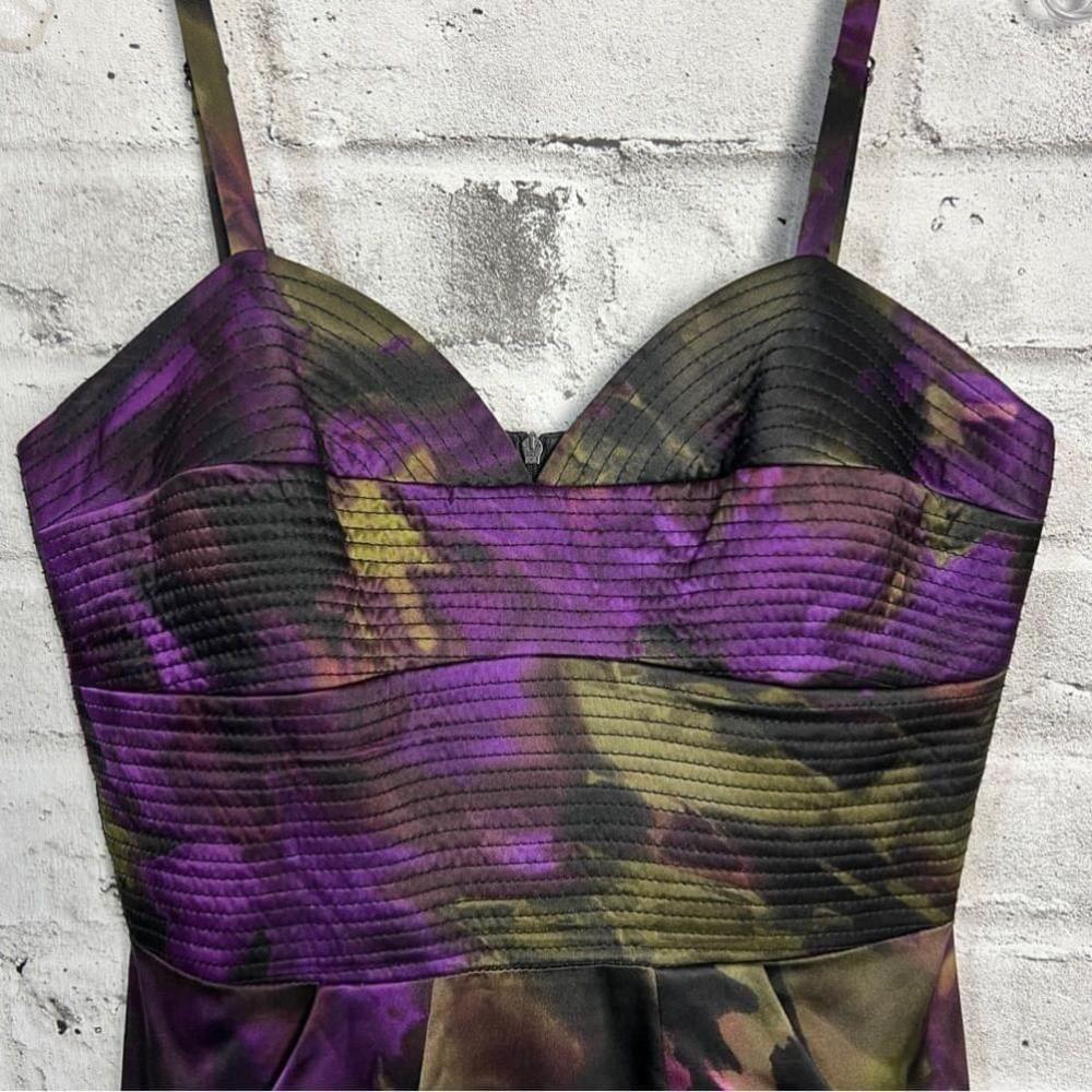 Vintage 90s Black Purple Floral 100% Silk Corset Cocktail Bodycon Party Dress - Picture 3 of 12